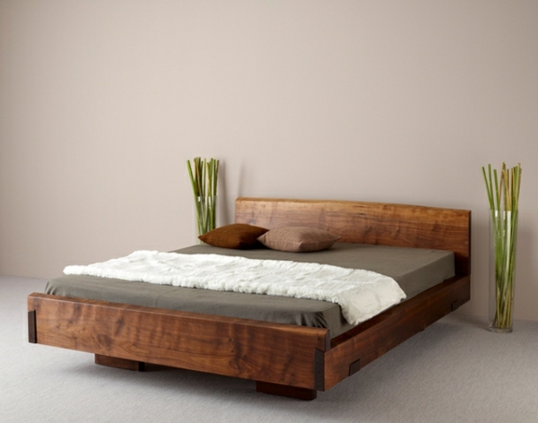 Trä säng modern sovrum design