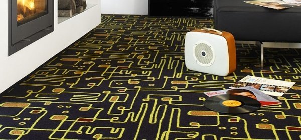 Fluffiga mattmönstrade vävda svarta gula motiv Design-Ege