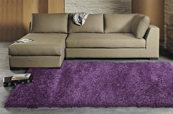 Fluffiga mattor med djupa högar tuftade design lila moderna vardagsrum golv idéer