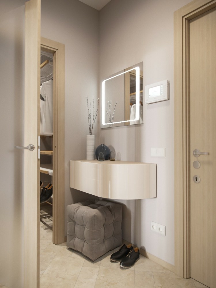 inredning idéer för små rum toalettbord pall grå hall spegel