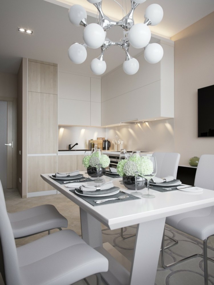 små rum inredning idéer läder vita stolar modernt elegant kök