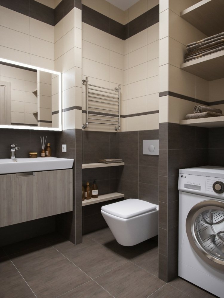 inredning idéer för små rum badrum tvättmaskin plattor grå toalett