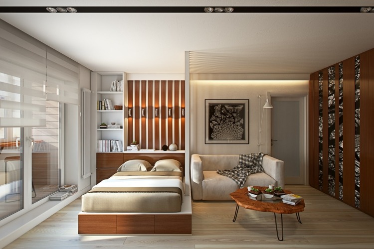 små rum inredning idéer sovrum soffbord trä balkong vardagsrum