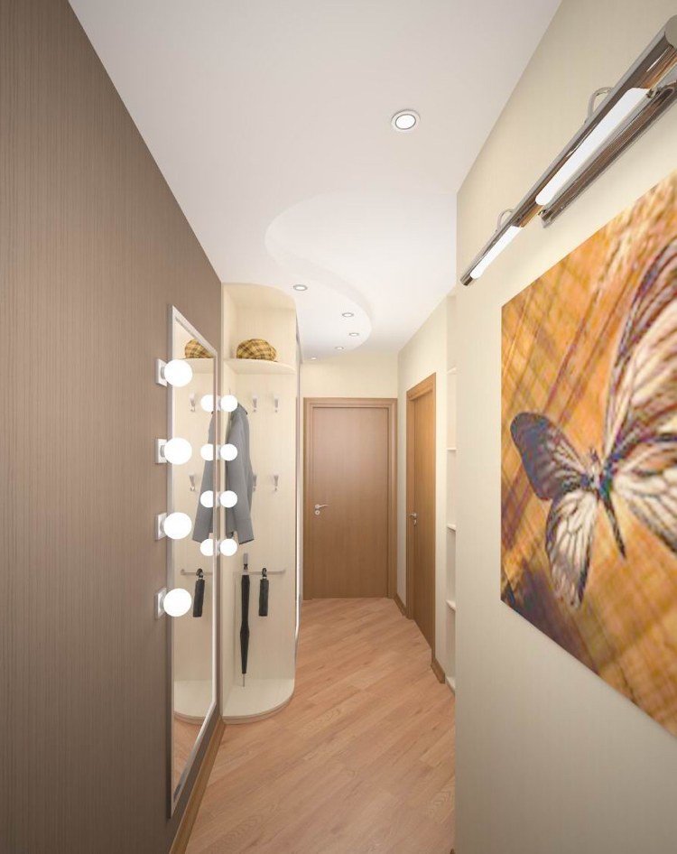 lång korridor design-grädde-brun-vägg färg-korridor garderob-parkett-diagonal