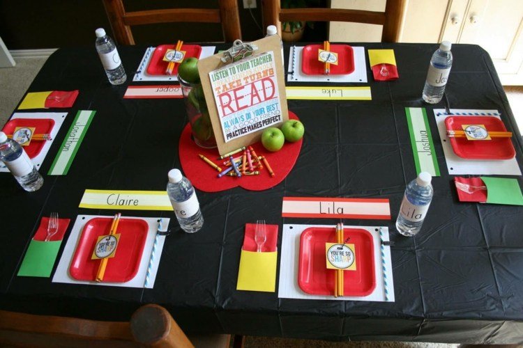 dekorera bordet för tillbaka till skolan inskrivning fest idéer grundskola