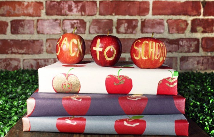 idéer för skolanskrivning firande äpplen bordsdekorationer