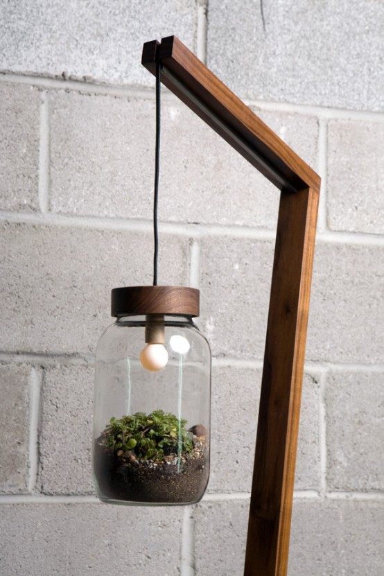 idé belysning lampskärm som ett terrarium träställ