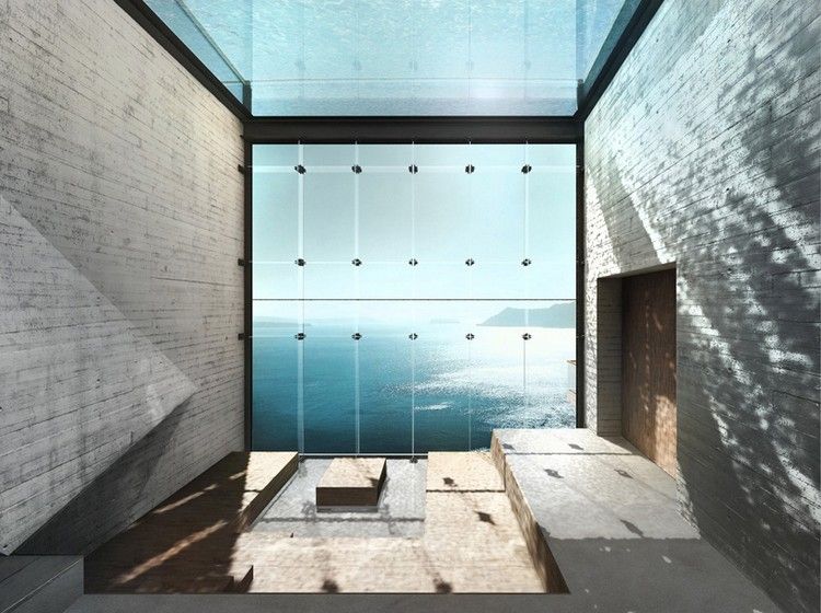glas pool tak klippa hus koncept glas fasad havsutsikt