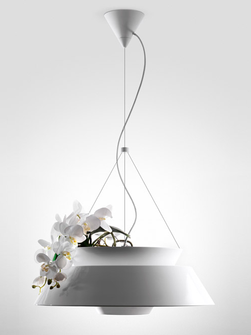 unik belysning design kombinerar lampa och blomkruka vit