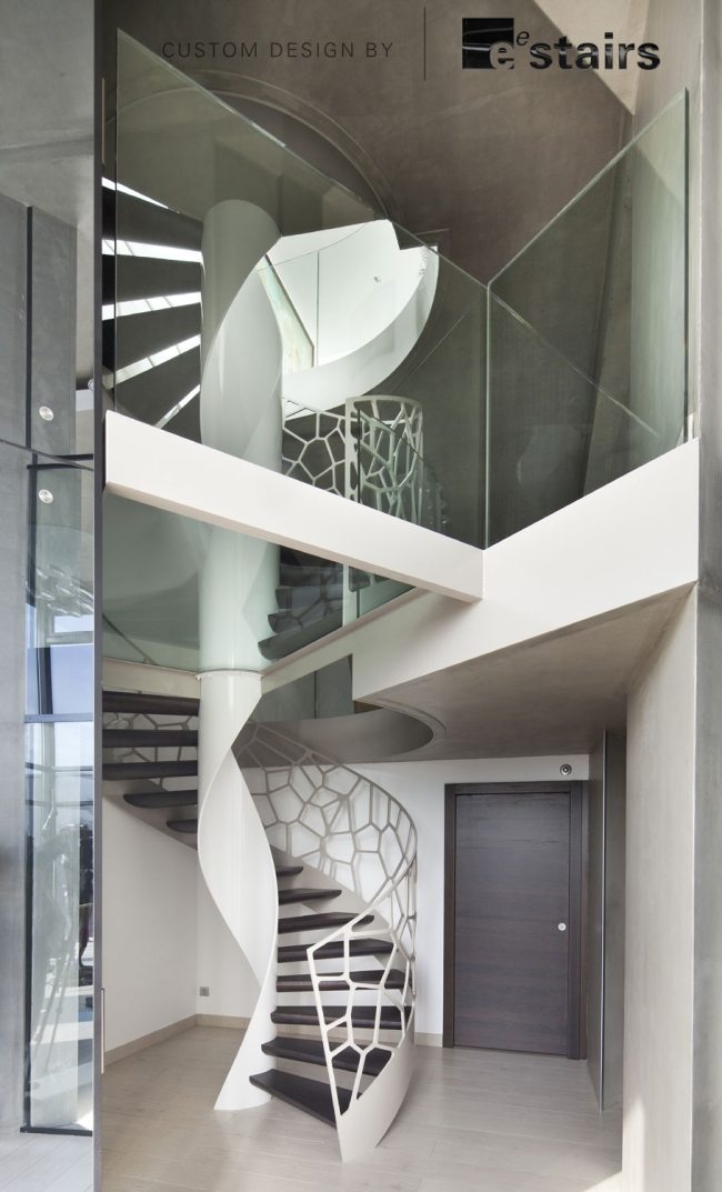 Trappa räcke design spiraltrappa vit eestairs glas