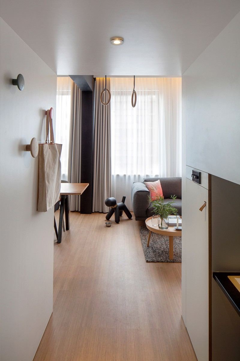 ett-rums-lägenhet-design-hall-entré-garderob-soffa-funktionell-praktisk-enkel