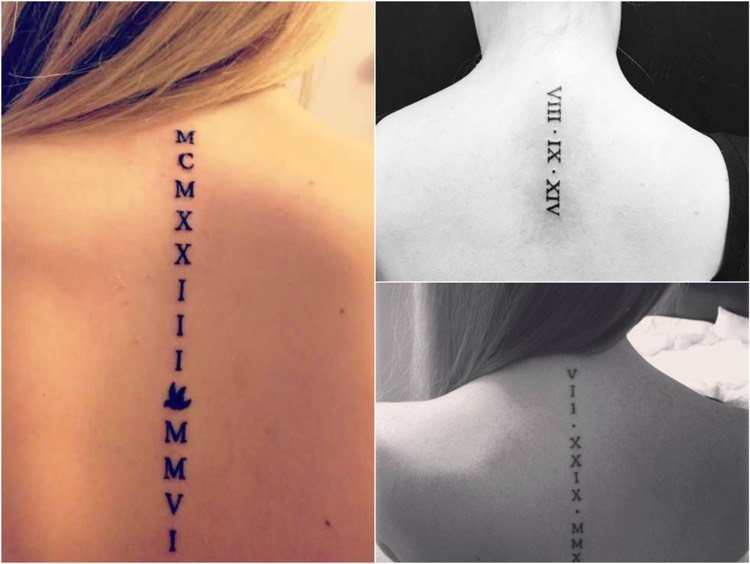 tatueringsmotiv-ryggrad-kvinnor-romerska nummer