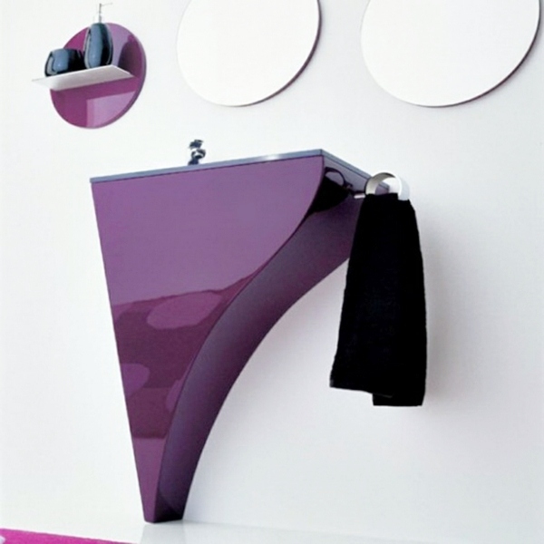 modern tvättställ-lila-rund spegel