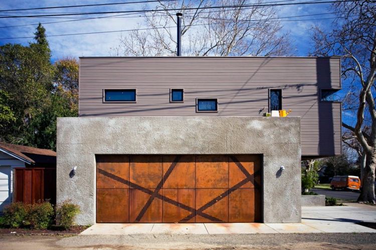 elektrisk-garageport-rostfritt-stål-mönster-betong-garage