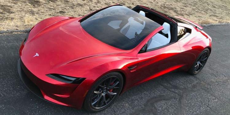 elektrisk sportbil tesla roadster röd konvertibel design