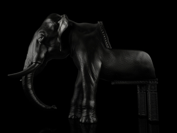 Elephant chair design-svart läderfåtölj