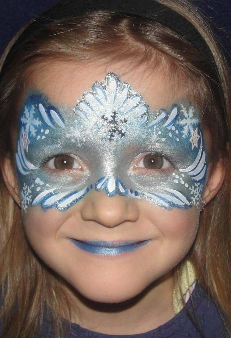 silver skimrar blå vit tjej ansiktsmålning isdrottning