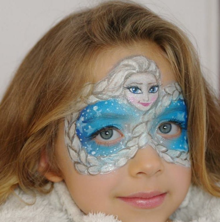 barn som elsa make-up prinsessa ansiktsmålning blåvitt