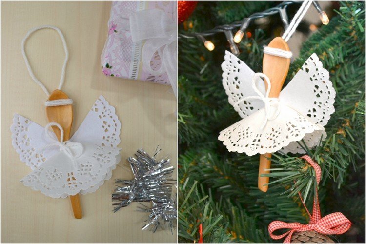 Hantverk idéer barn ängel träskedar dekorativa omslag julgransdekorationer