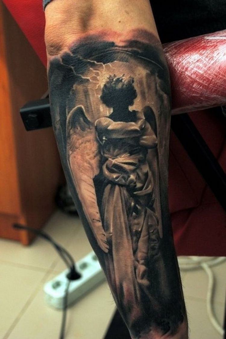 ängel-tatuering-design-idéer-arm-mörkare-mörk-ängel