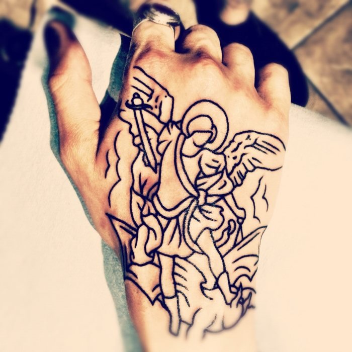 ängeltatuering design linjär illustration hand top