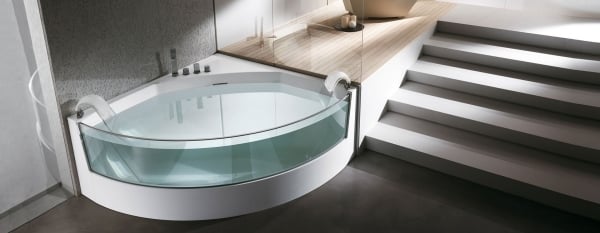 Designer hörnbadkar-bubbelpool funktion-ergonomisk glasfront