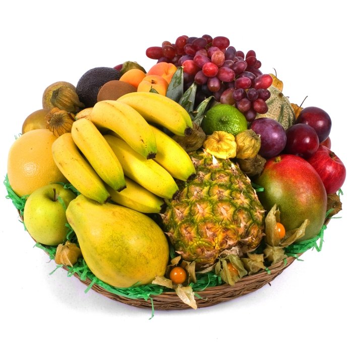 fruktkorg näring mat som kombinerar bananer ananas mango druvor