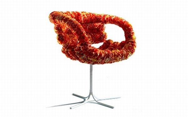 Röd stol design accent modern-eco återvunnet tyg
