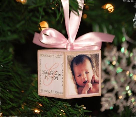 första julen med baby trä kuber baby foto prydnad
