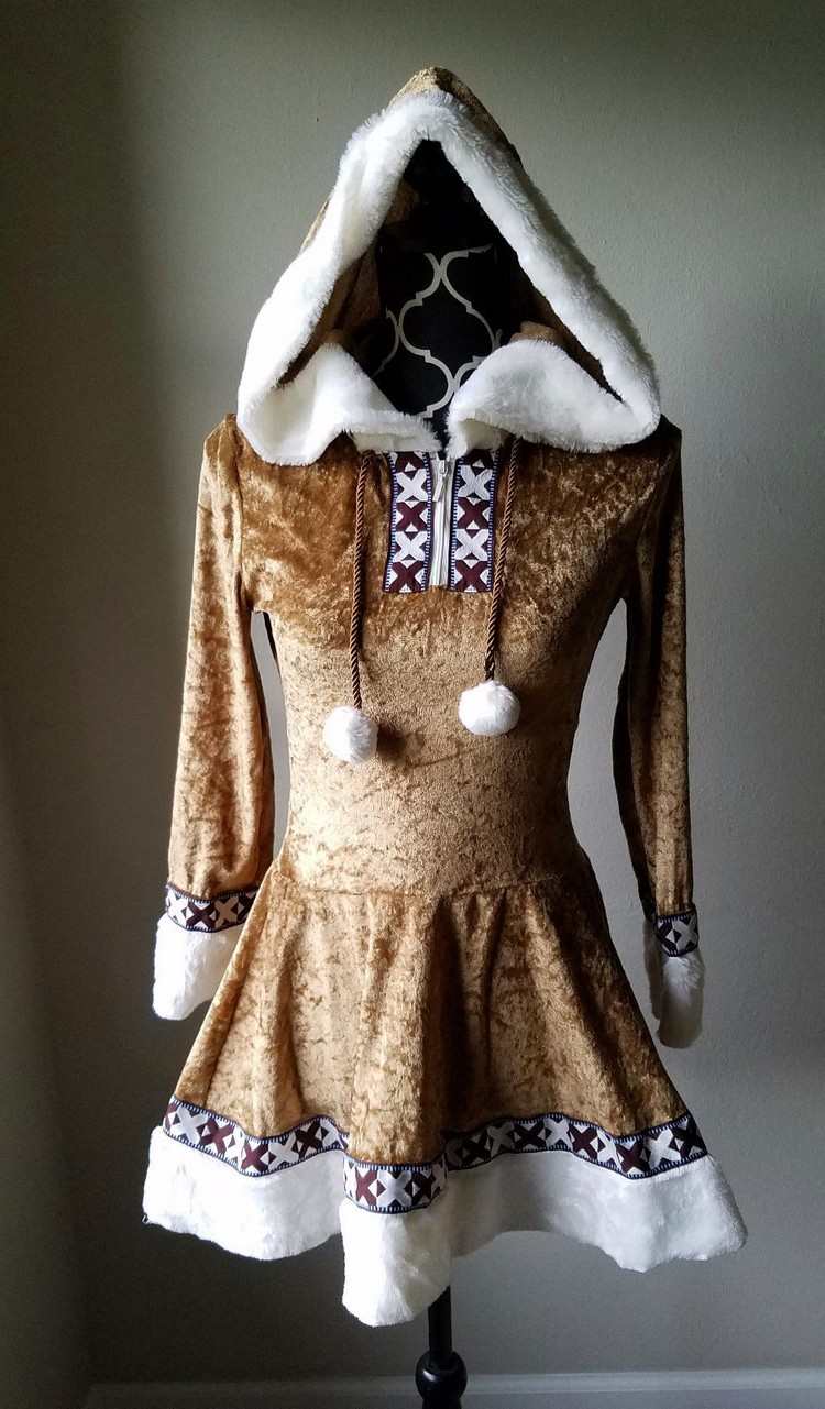 eskimokostym-damer-klänning-brun-krydda upp-karneval