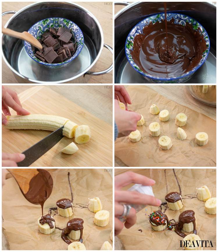 Fingermat till barnkalas söta kalla bananer och chokladbett