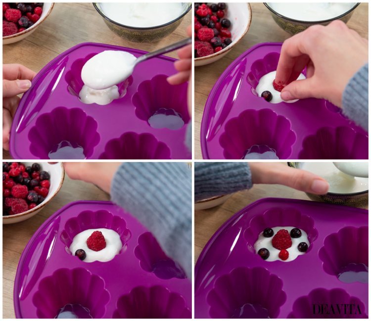 Fingermat till barnkalas kalla glass yoghurtkanapéer med bär
