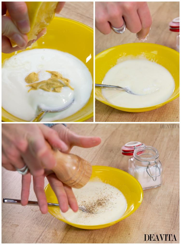 Förbered dip Yoghurt Dijon senap Citronsaltpeppar