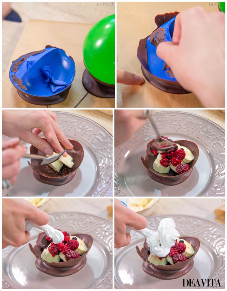 Chokladskålar med frukt som fingermat till barnkalas