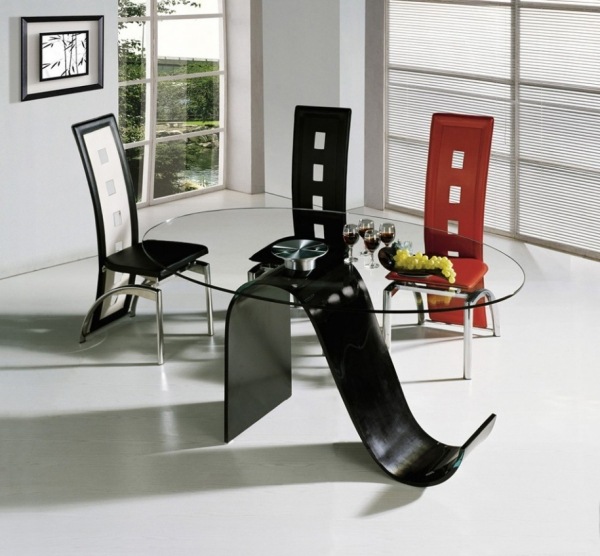 Matsalsmöbler set svart rött glasbord modernt