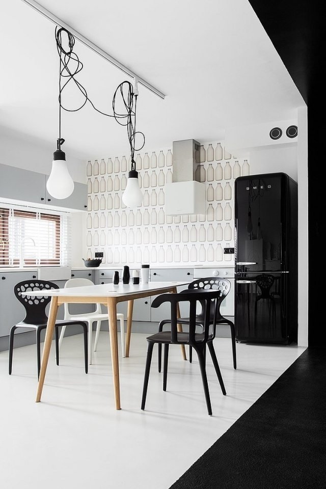 Svart kylskåp blanka idéer-matplats stolar-tapeter med mönster