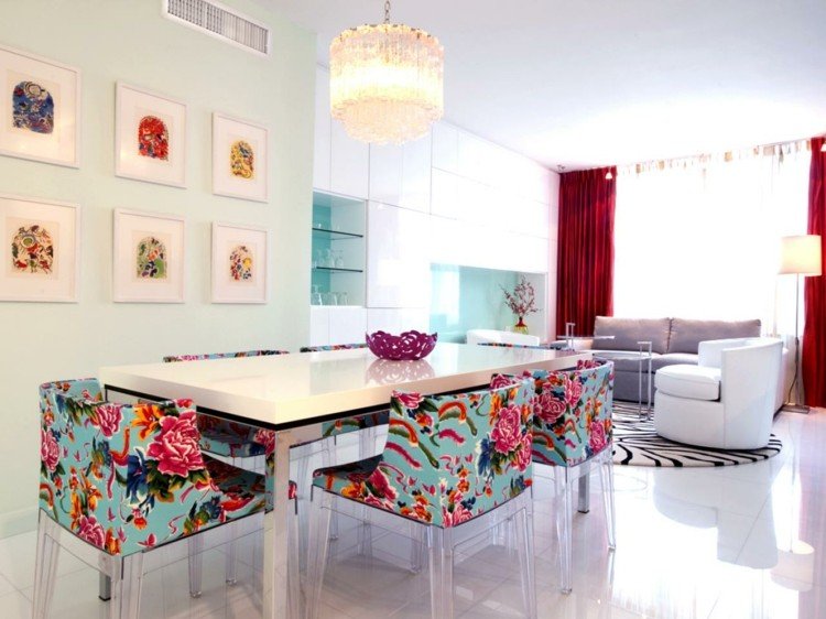 matsalsstolar elegant transparent design blommotiv vitt matbord