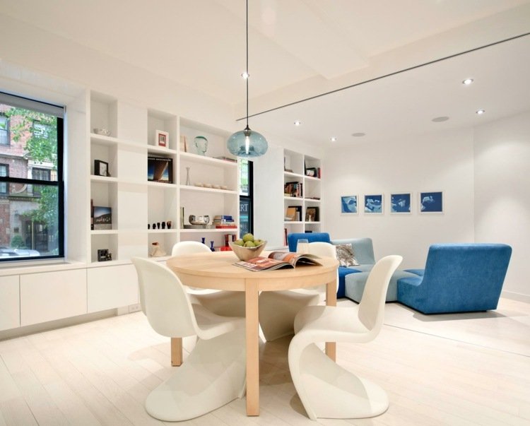 matsalslampor idé hängande ljusblått glas elegant designbord