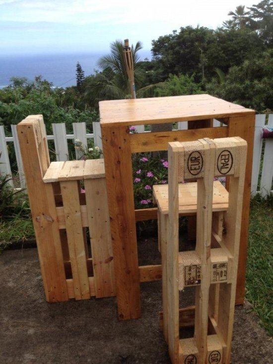 Trädgårdsbordstolar-träpallmöbelbyggnad