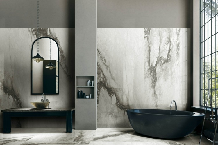 Étoile de Rex-serien ovanlig marmoroptik fristående badkar svart