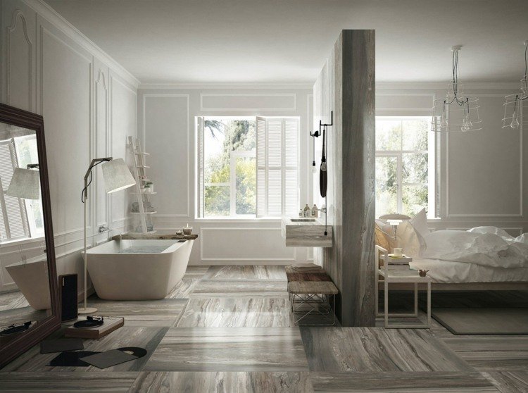 modernt badrum interiör golv exklusiva kakel serie Étoile de Rex dekorativ effekt
