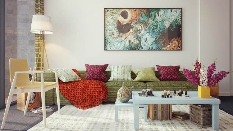 Interiör-trend-färger-2015-ljusa färger-provmix-soffbord-blomma vas-ljusgul
