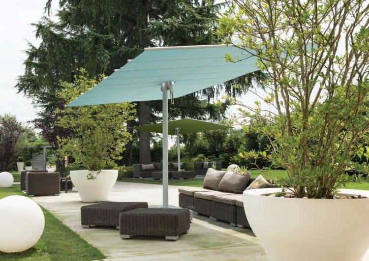 exklusiva-parasoll-flexytwin-blå-grön-trädgård-design-solskydd