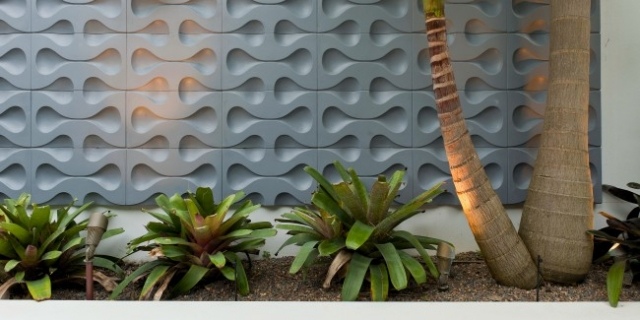 Trädgårdsdesign vägg betongplattor väggidéer design modern