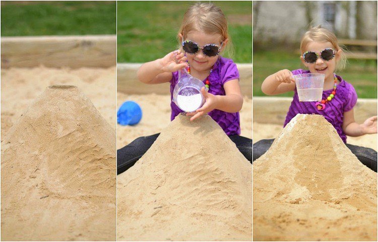 experiment-barn-sandlåda-sand-vulkan-gör-själv-läsk-vinäger