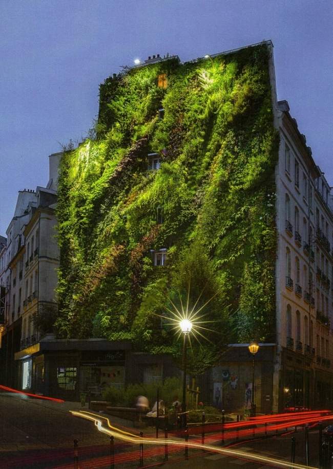 Grön oas fasad Aboukir street Frankrike Paris designvecka 2013