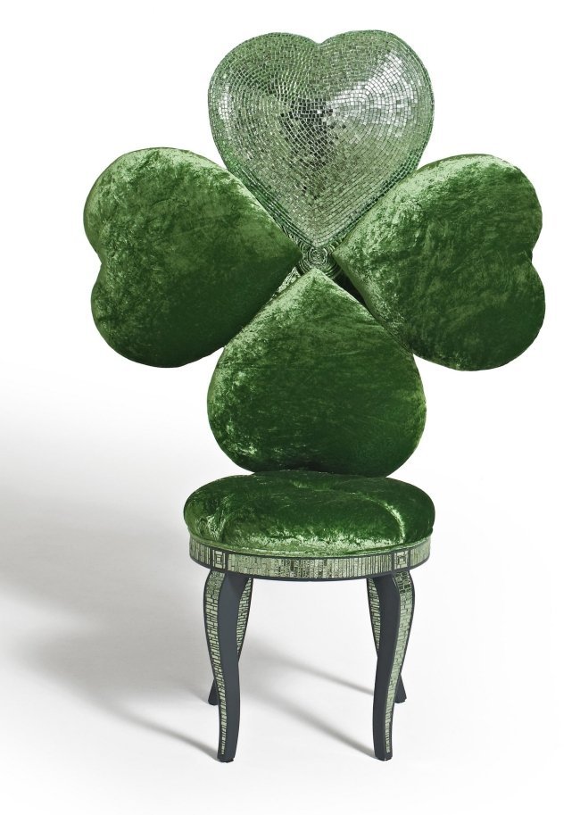 Clover leaf chair Lucky Charm gröna textilier sammet