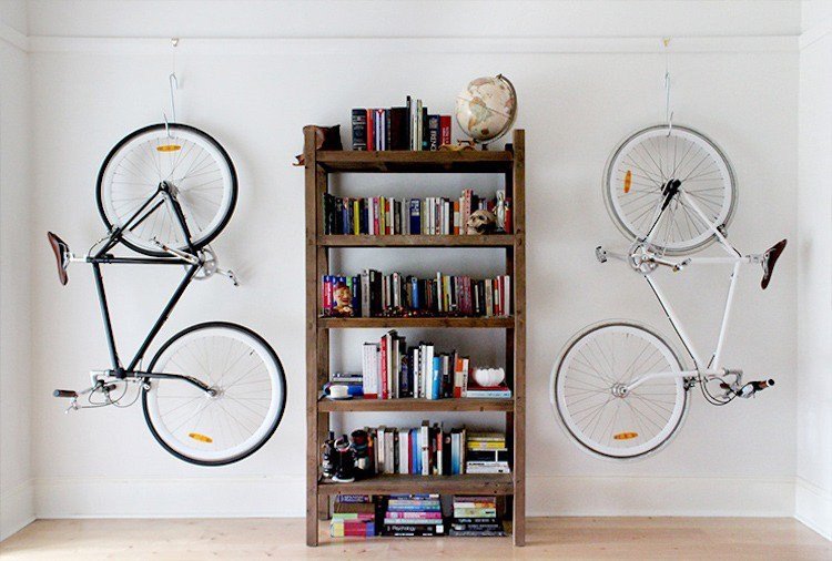 Cykelhållare för vägg-tak-krok-vertikal-hyllor-system-bokhylla