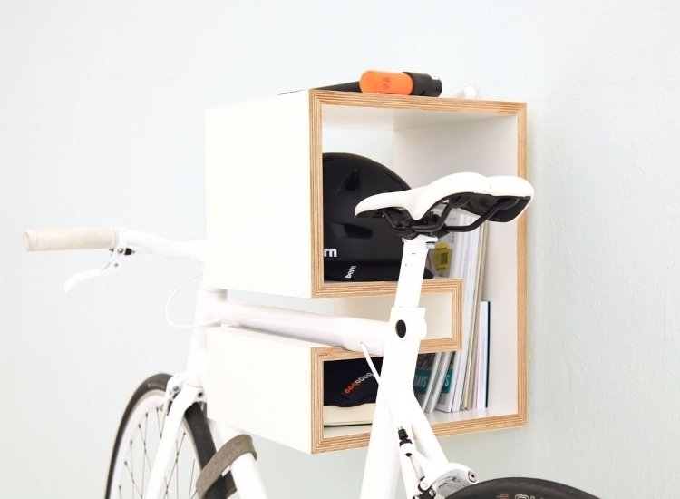 cykelhållare-vägg-bygg-själv-idéer-vägg-hylla-förvaringsutrymme-snygg-minimalistisk-vit