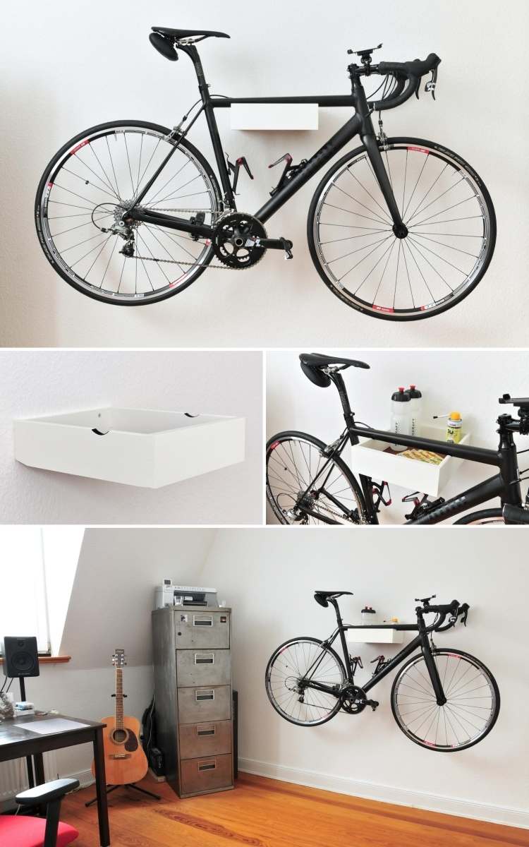 cykelhållare-vägg-bygg-själv-idéer-vit-rektangulär-förvaring-hylla-svart